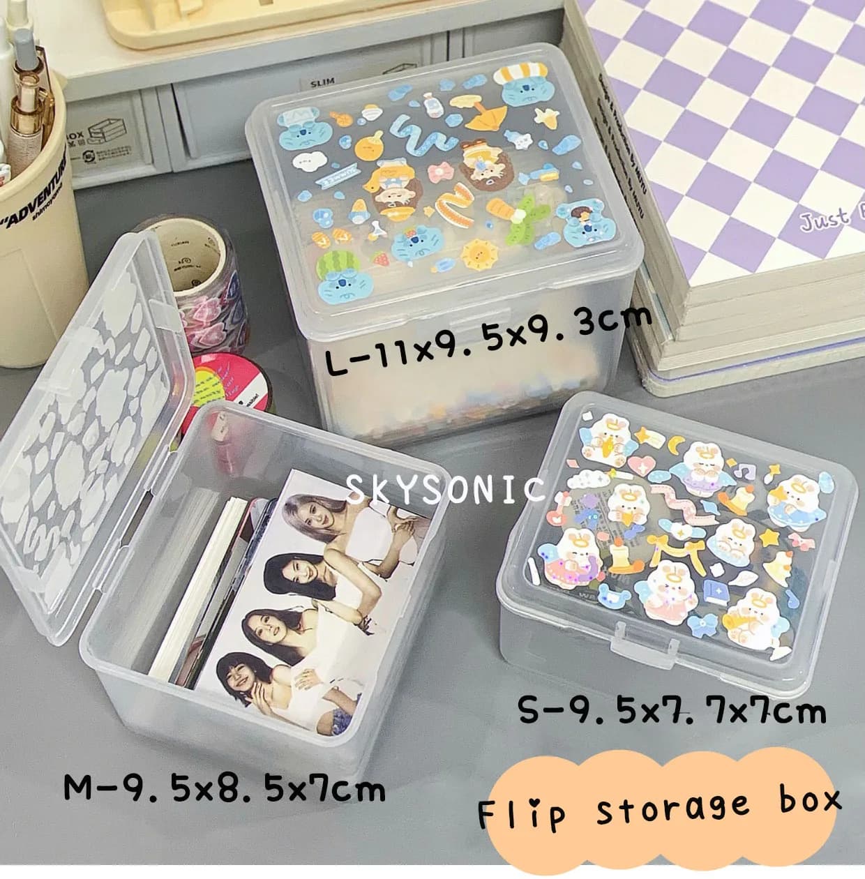 SKYSONIC Large Capacity ABS Storage Box Multifunctional Dustproof Organizer Photocards, Sleeves,Small Card Film Sorting Flip Box