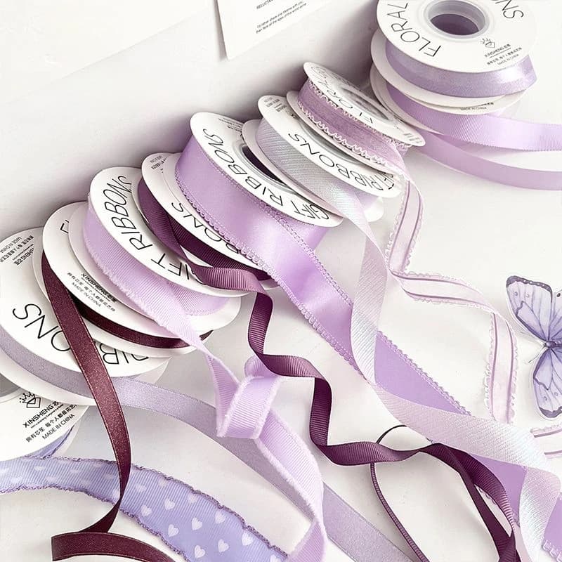 1cm Purple Bouquet with Floral Art Packaging, Ribbon Mesh, Red Plum and Purple Sauce Decoration DIY Apparel Sewing Supplies