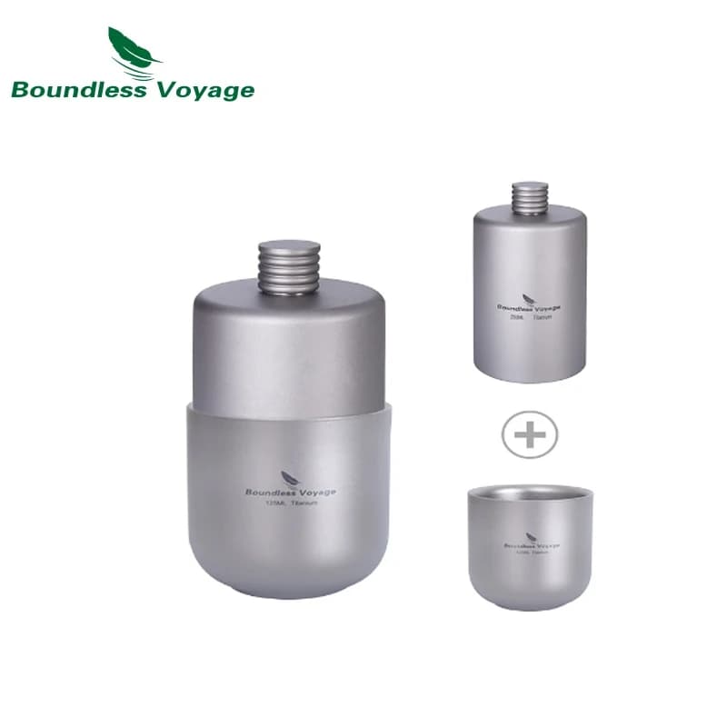 Boundless Voyage 200ml Titanium Hip Flasks 125ml Sake Cup Tea Drinkware Portable Outdoor Camping Wine Flask Suit Whisky Bottle