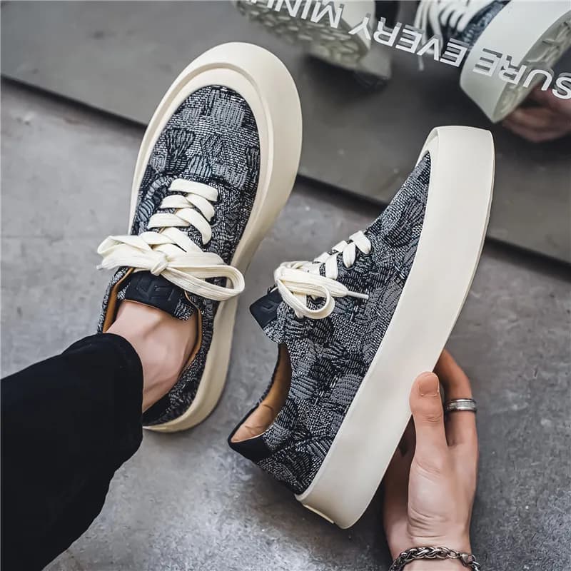 Summer Trendy Men's Canvas Shoes Platform Casual Board Shoes Outdoor Breathable Lace Up Sport Shoes Walking Footwear Zapatos Dep