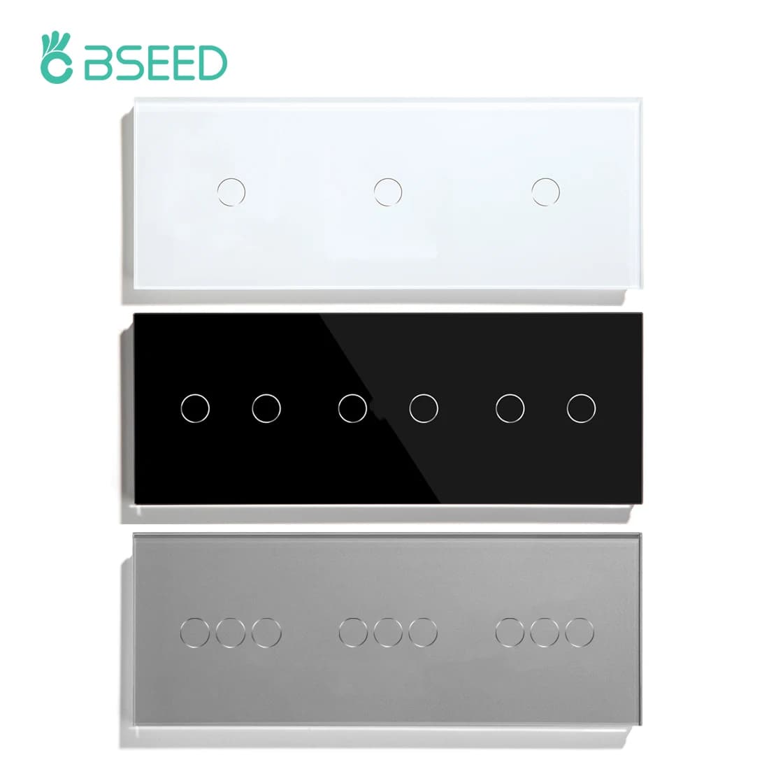 BSEED Triple 1/2/3Gang Wall Touch Switch 1Way Led Light Switch Crystal Glass Panel EU Standard  Blue Backlight 10A