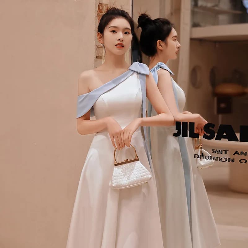 Cheongsam Elegant Qipao Fairy Bowknot Asymmetrical Dress Gown Banquet A-Line Off Shoulder Charming Celebrity Vestidos De Festa
