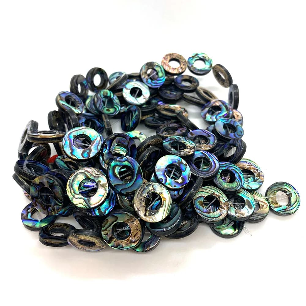 Natural Abalone Seashell Loose Bead Hollow Circle Donut Round Bead for Jewelry Making DIY Necklace Bracelet Earring Ring Jewelry