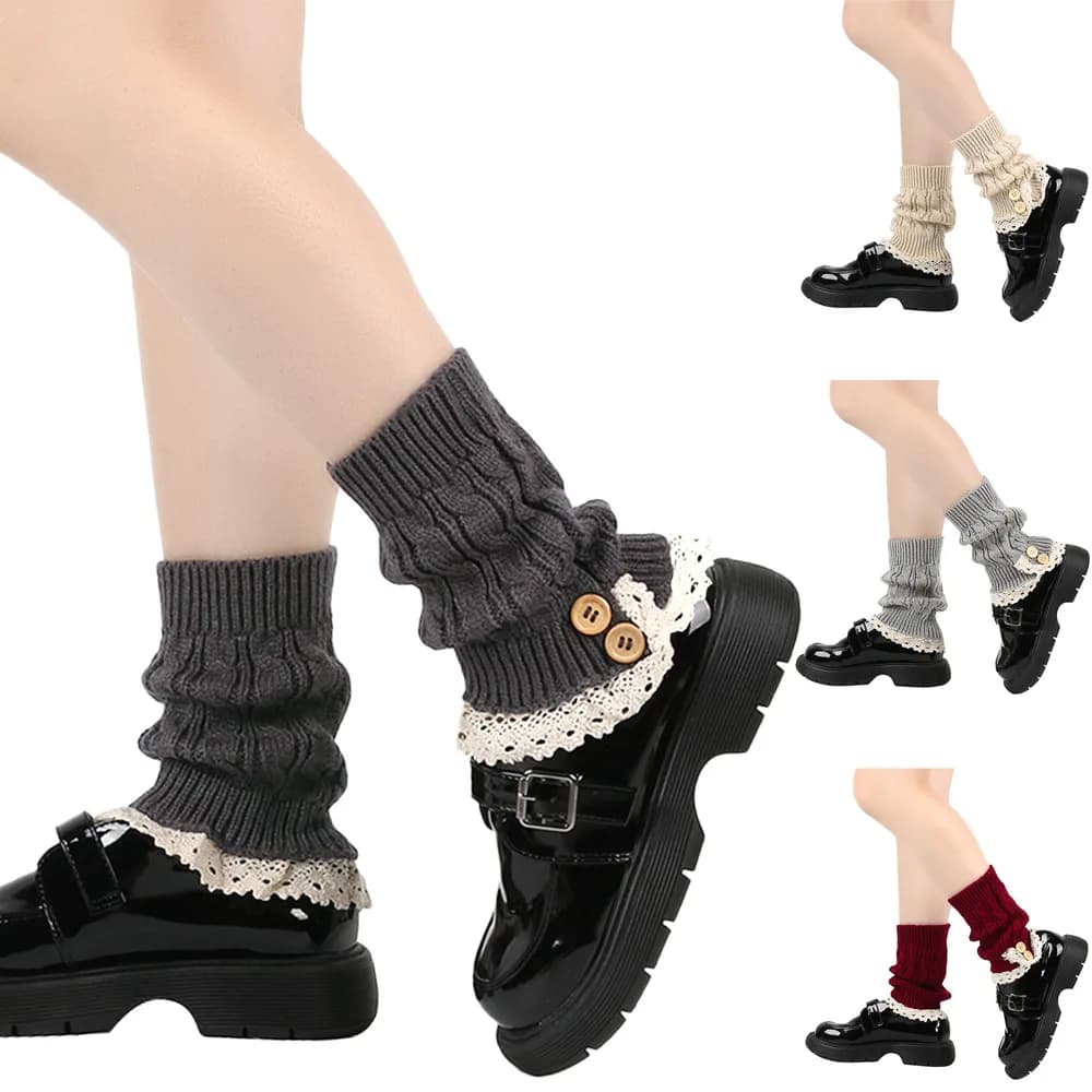 Lolita Women Leg Warmers Winter Warm College Style Thick Boot Socks Japanese Harajuku Style Knit Ankle Socks for Women Girls