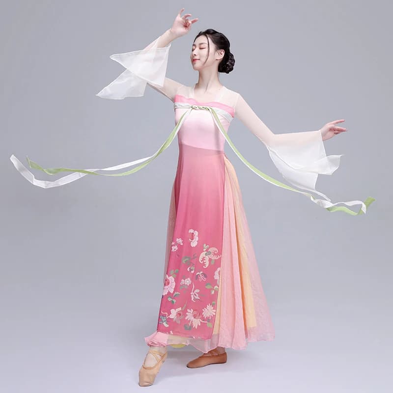 Classical Dance Practice Clothes Women Body Rhyme Floating Long Saree Chinese Dance Clothes Fluttering Belt Performance Clothes