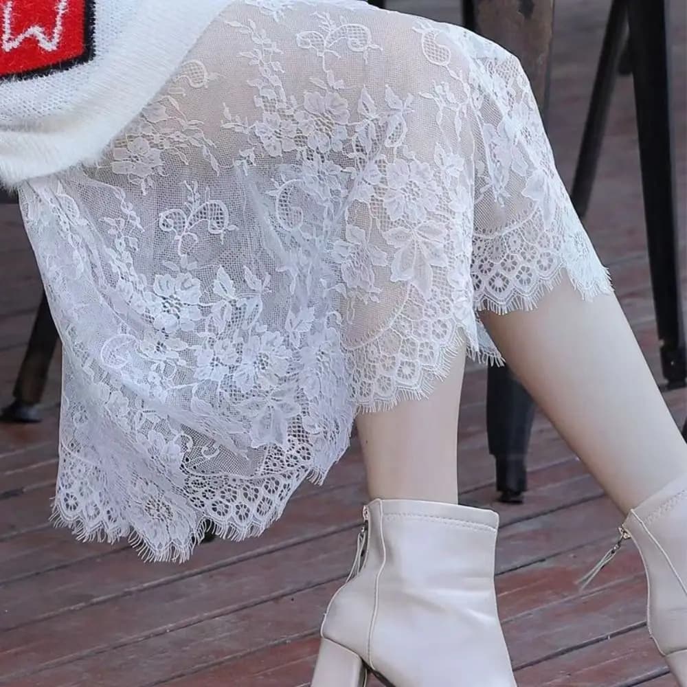 Fashion Flower Lace Underskirt Slips 75cm Anti-glare Mesh Underskirt Slips Dress Loose Hight Waist Lining Petticoat Women Girls