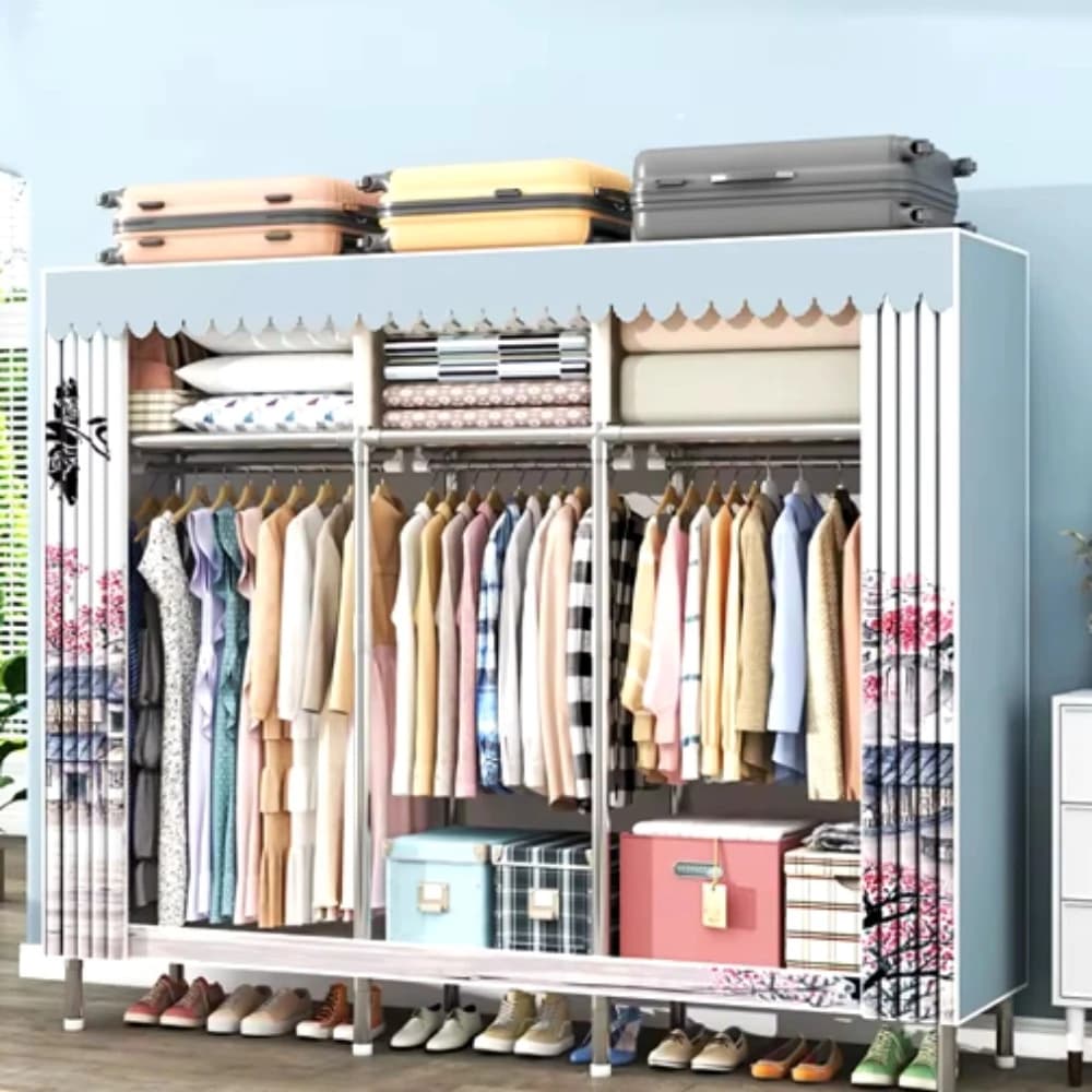 Dustproof Wardrobe Minimally Designed for Bedroom Wardrobe Oxford Cloth Waterproof Cupboard Organizer Metal Steel Frame Cabinet