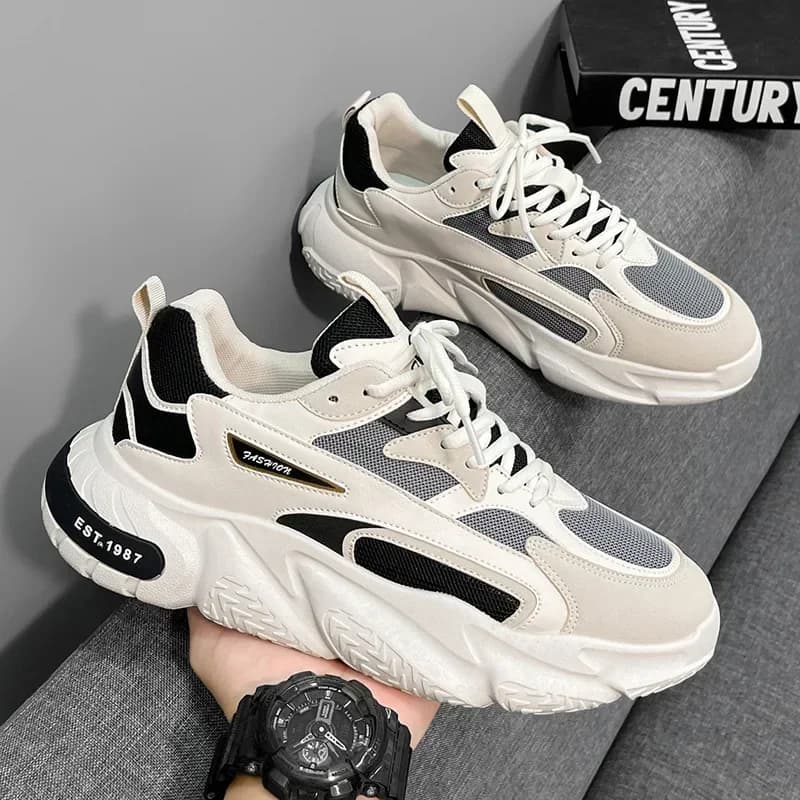 Thick Sole Versatile Clunky Sneaker For Men 2024 New Trend Mesh Lace Up Breathable Casual Sports Shoes Increased Soft Soles