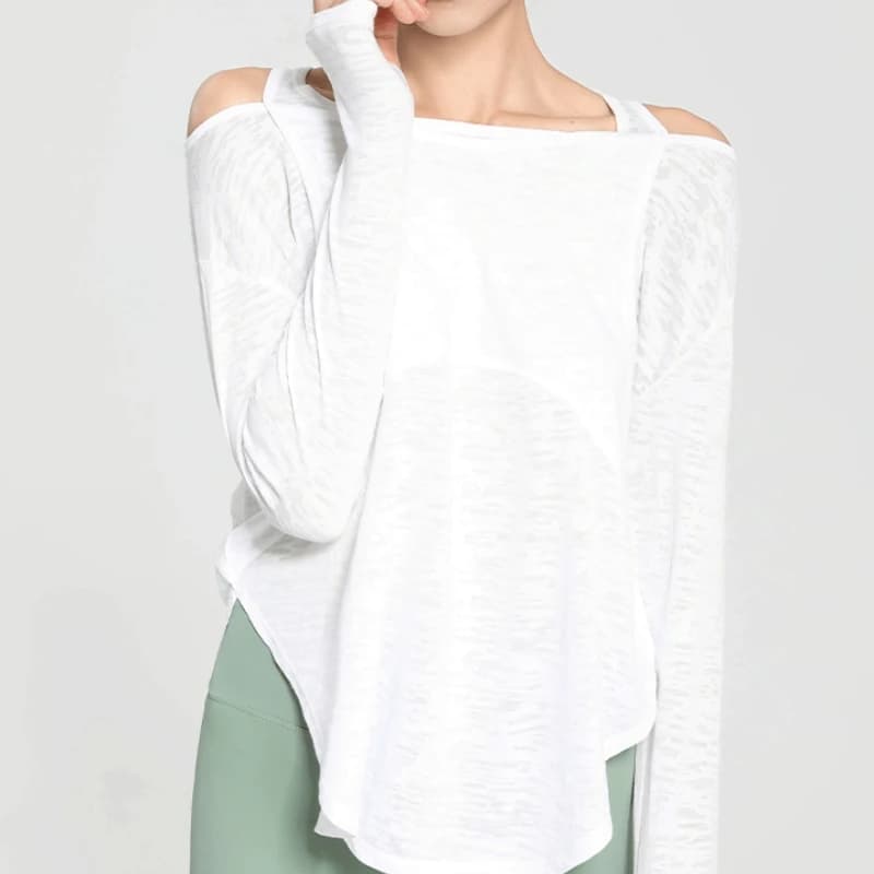 Loose False Two Piece Yoga Long Sleeve Top Women's Quick Dry Breathable Solid Color Sweatshirt Fitness Training Shirt