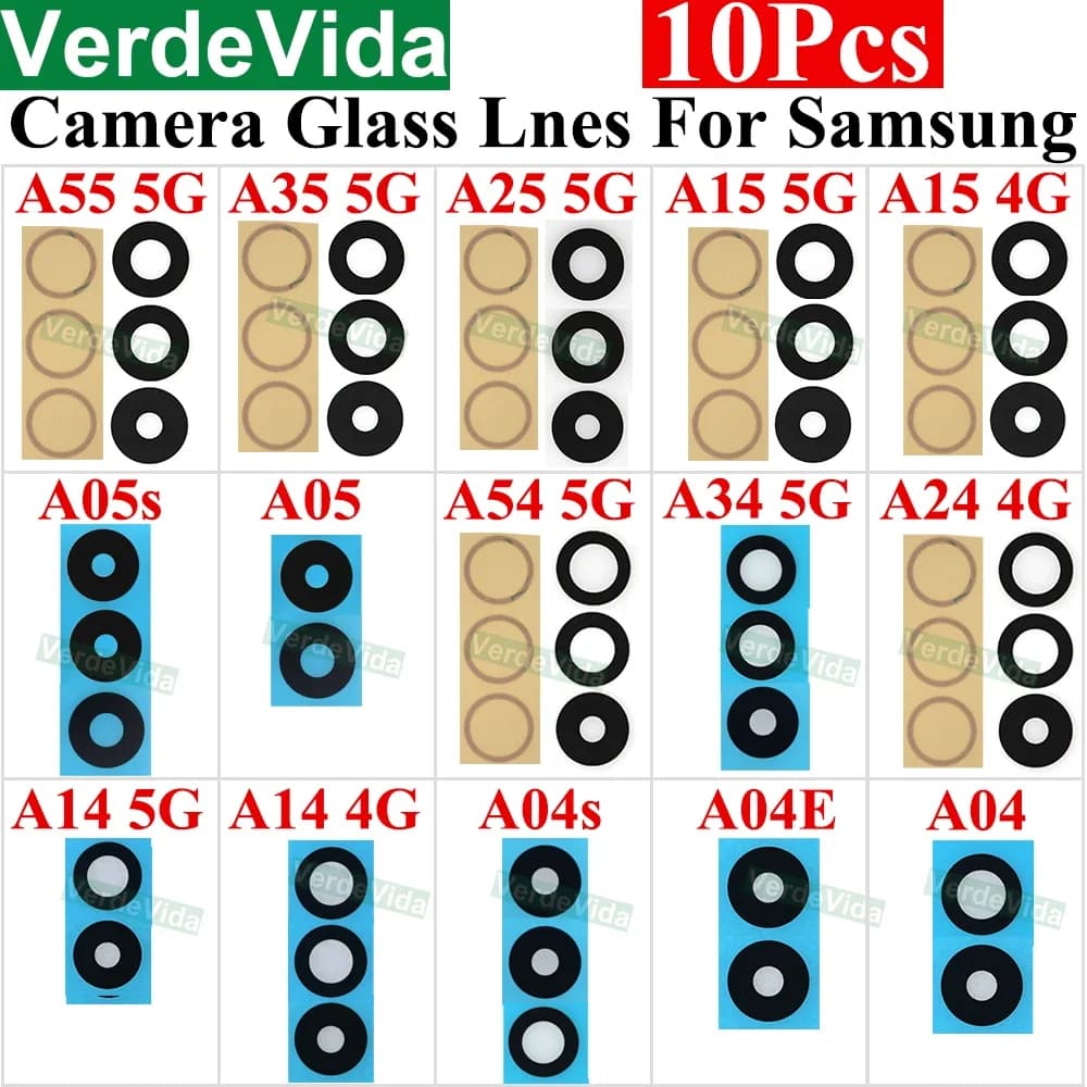 10Pcs Back Camera Glass Lens for Samsung Galaxy A05 A15 A25 A35 A55 A05s A04 A04s A14 A24 A34 A54 A04E Ahesive Glue Sticker