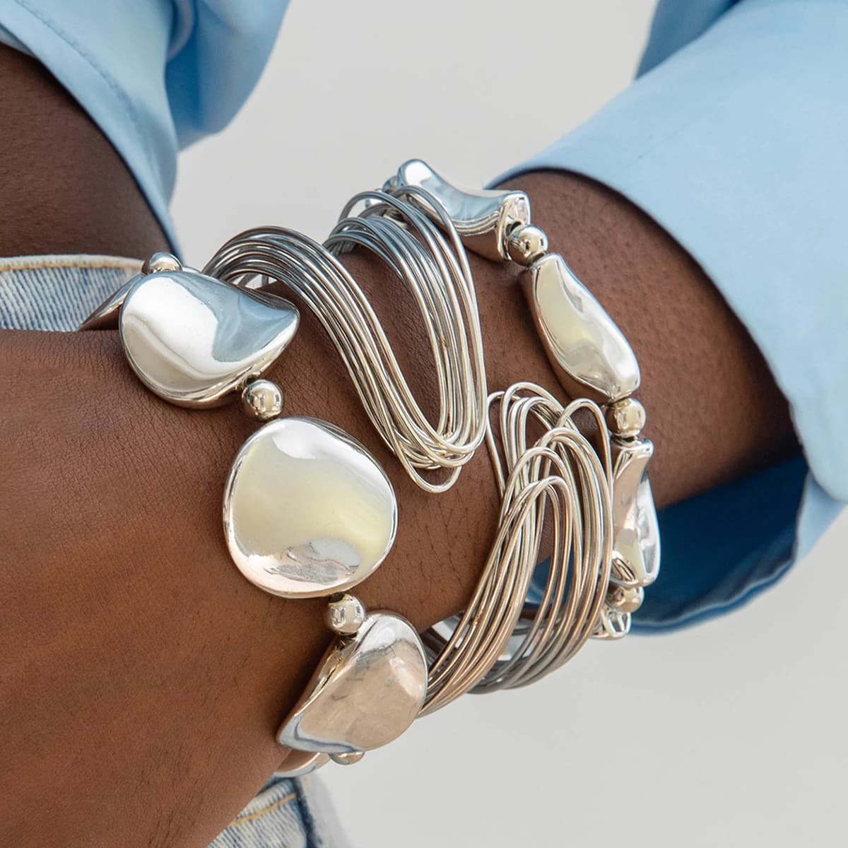 Tocona 2024 New Exaggerated Beaded Bracelet for Women Vintage Gold Color Geometric Opening Bracelet Jewelry Accessories