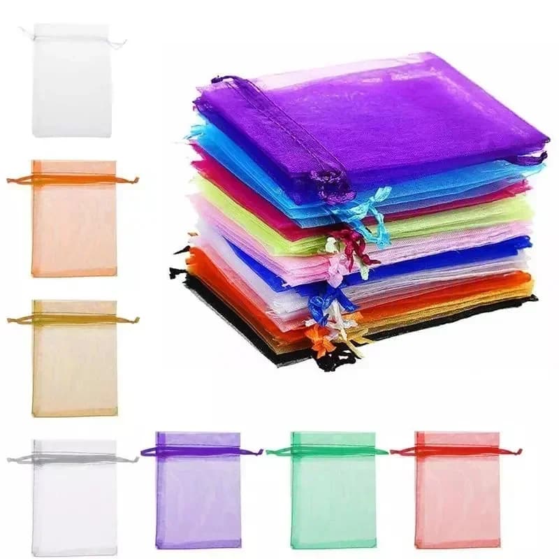 100pcs Colorful Organza Drawstring Bag Jewelry Packaging Bags Wedding Gift Storage Drawstring Pouches 7x9cm String Bag