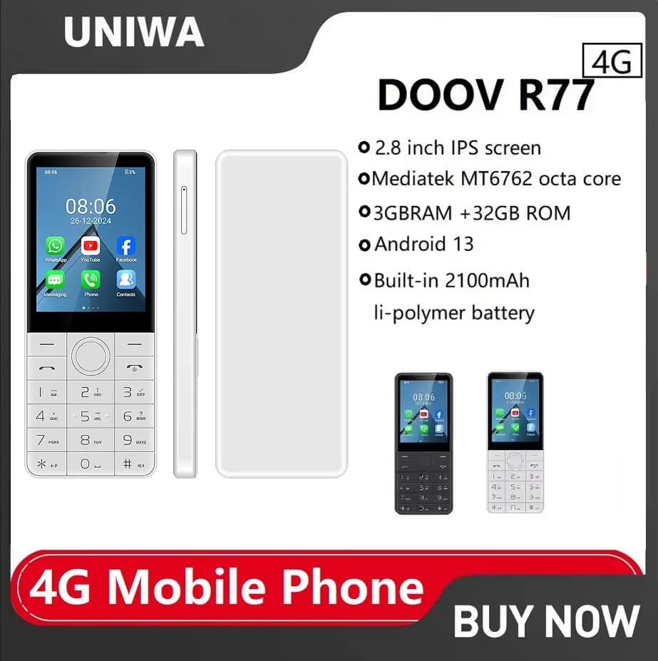 UNIWA DOOV R77 4G Mobile Phone Smart Touch Screen Android 13 Keypad Phones 2.8" 3GB +32GB 2100mAh Phone Whatsapp Hebrew Keyboard