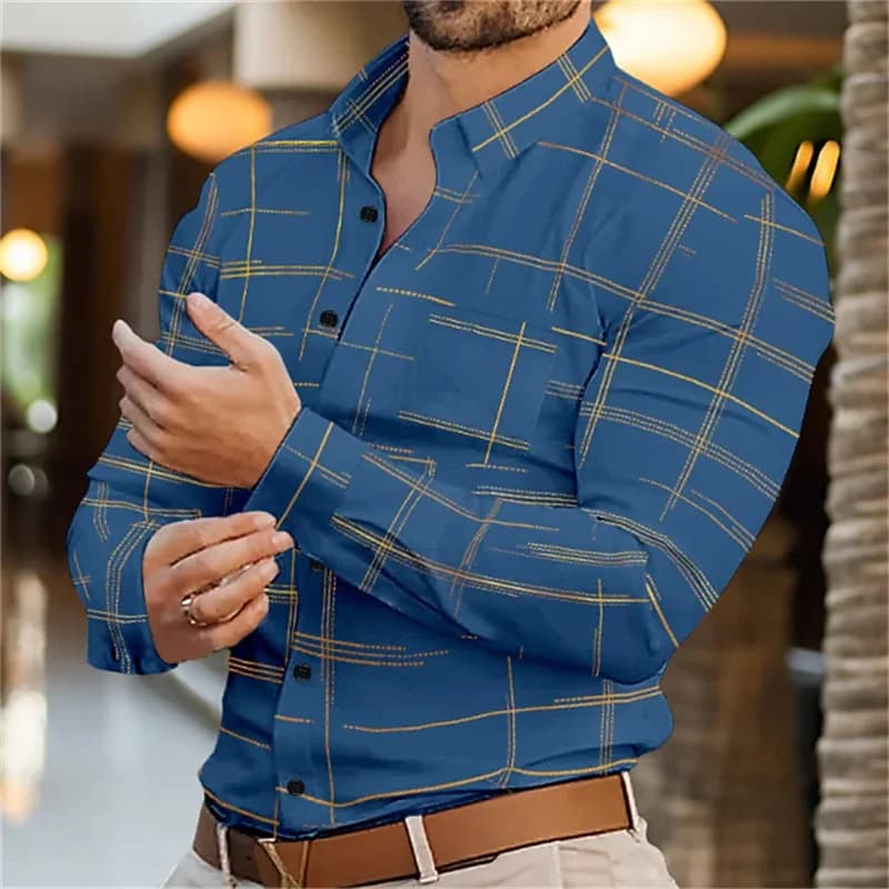 Brand New Boyfriend Shirt Long Sleeve Slim Fit Button Lapel Men's Tops 2024 Fall Fashion 3D Stripe Print Party Shirt S-6XL