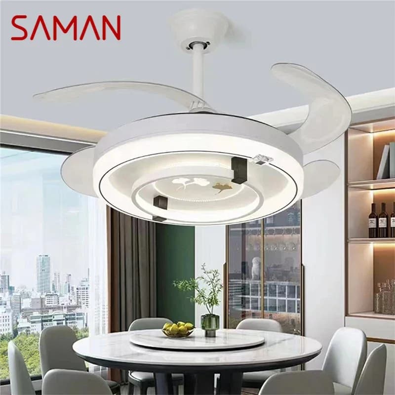 SAMAN Modern Stealth Fan Light LED Living room Restaurant Bedroom Children's room Ceiling Fan Light Remote Electric Fan Light