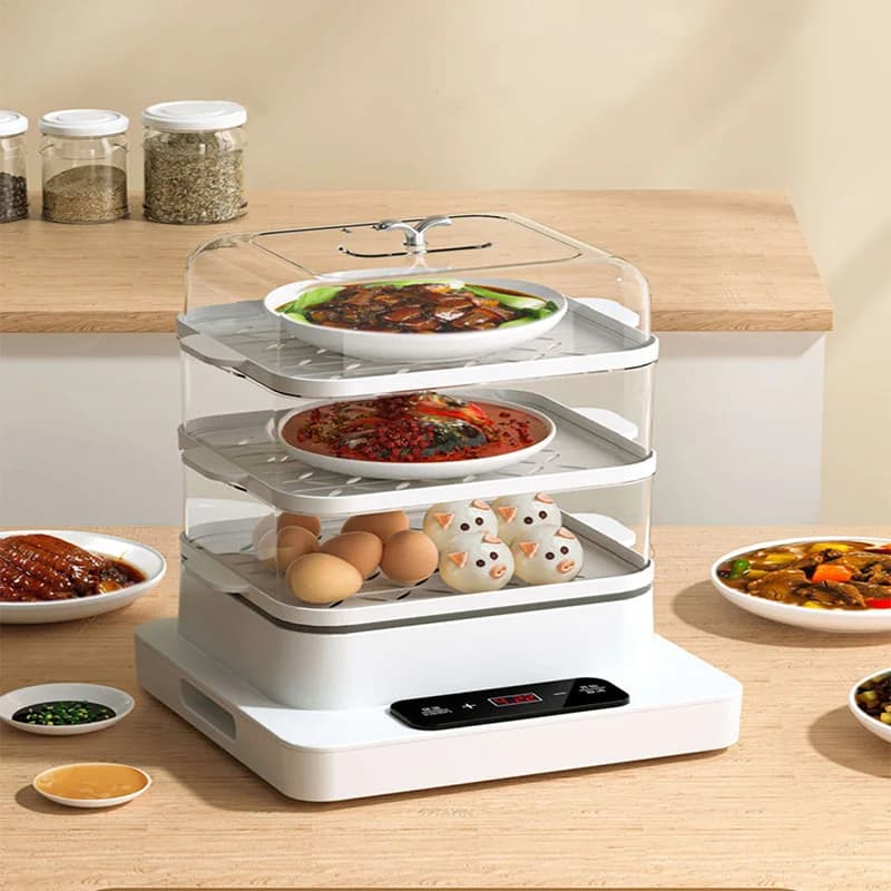 Multifunction Electric Food Steamer 18L Large Capacity Bookable Timing Environmental Transparent Multi-Layer Cooking Machine