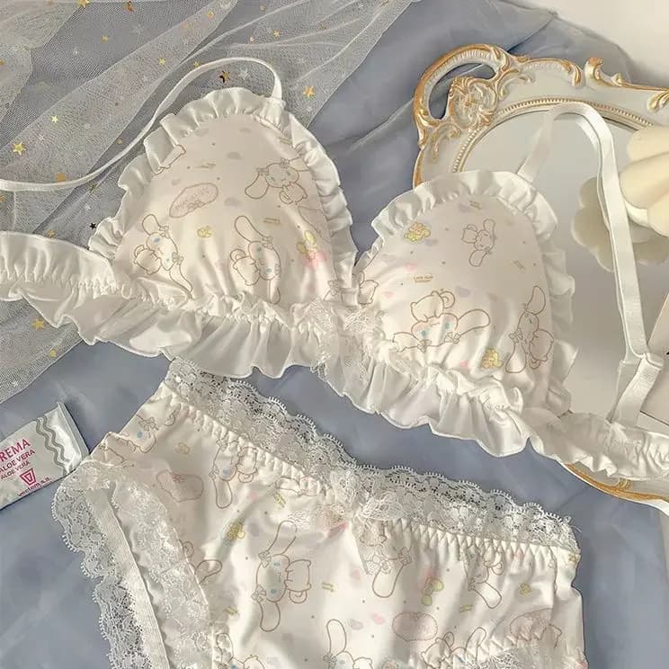 Laurel Dog Lingerie Women's sweet breathable lace bow Slimming no underwire retraction bra cover set