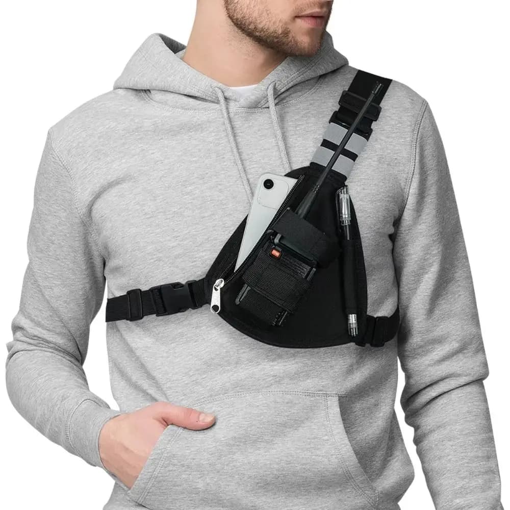 Adjustable Radio Chest Harness Pack Crossbody Bag Multifunctional Walkie Talkie Bag Oxford Cloth Black Interphone Chest Bag