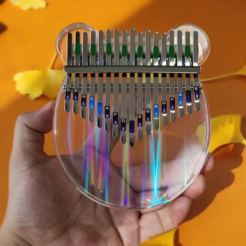 17 Keys Clear Laser Rainbow Kalimba Bear Shape Thumb Piano with Eva Protective Case Musical Instrument Gifts Finger Piano