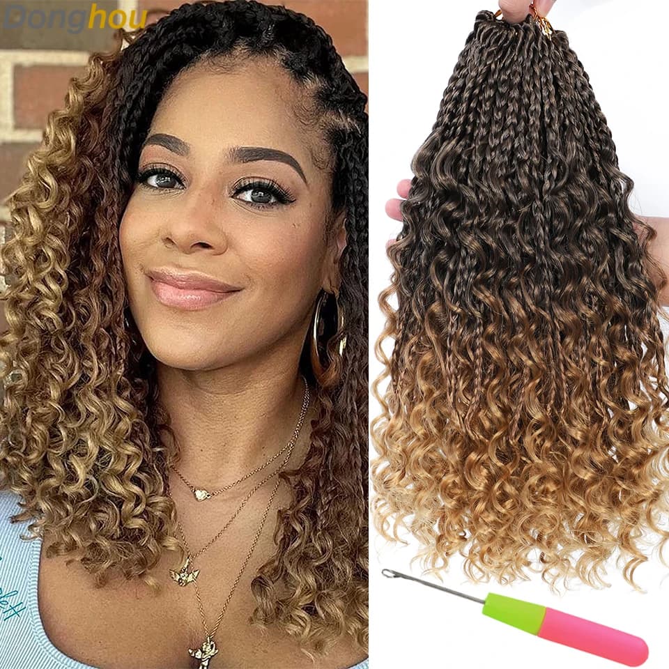 1- 6 Packs Ombre Box Braids Crochet Braids Curly Ends 1B 30 27 613 Bug 10 Colors Goddess Box Braids Crochet Hair 16 Strands/Pack