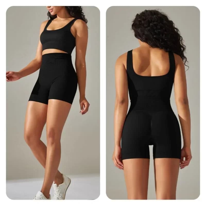 Women's New Seamless Knitted Thread Solid Color Peach Buttocks Beautiful Back Gym Sports Bra Yoga Suit Set