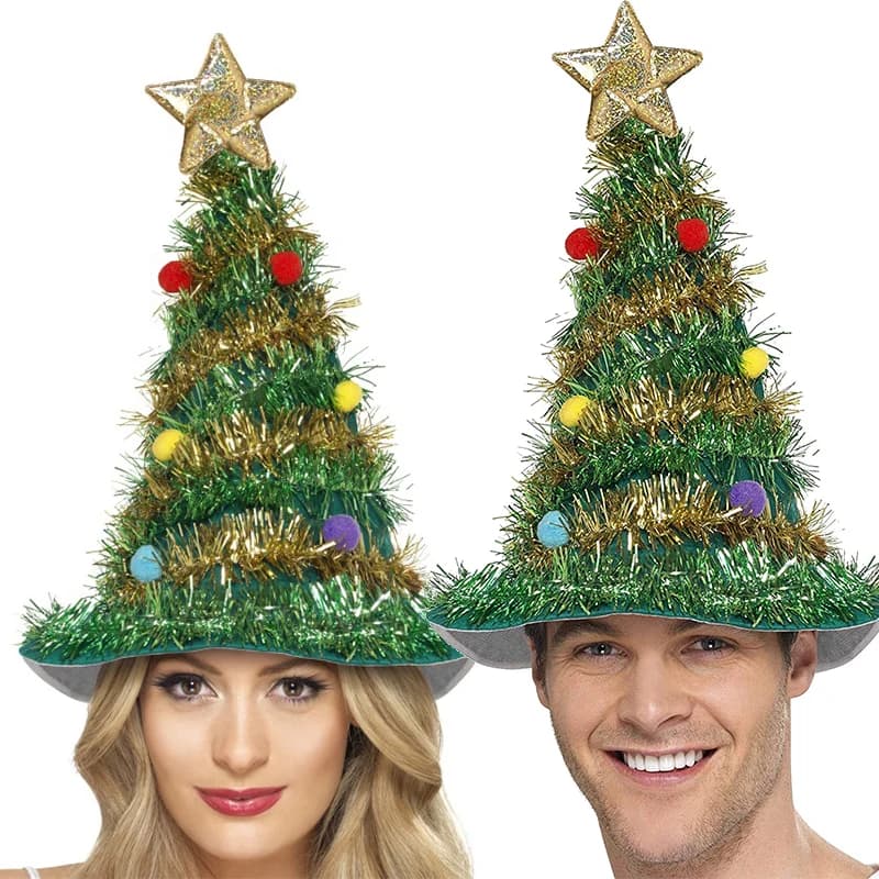 Unisex Women Xmas Holiday Tree Party Costume Cap Men Adult Couple Christmas Tree Hat Wholesale