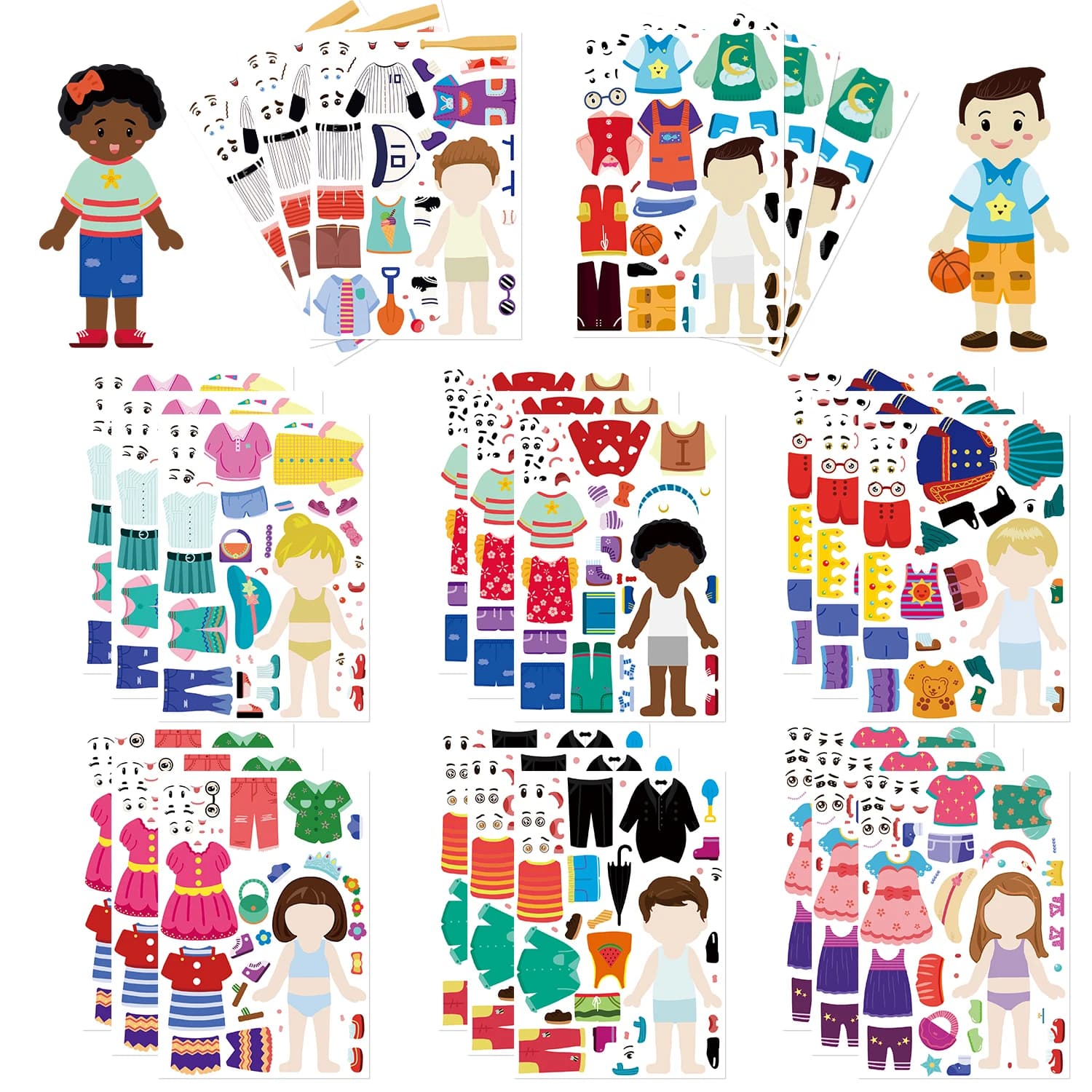 8/16/32PCS Children's Dress Up Puzzle Stickers Cute Cartoon Creative Fun Children's Puzzle Account Material Waterproof Stickers