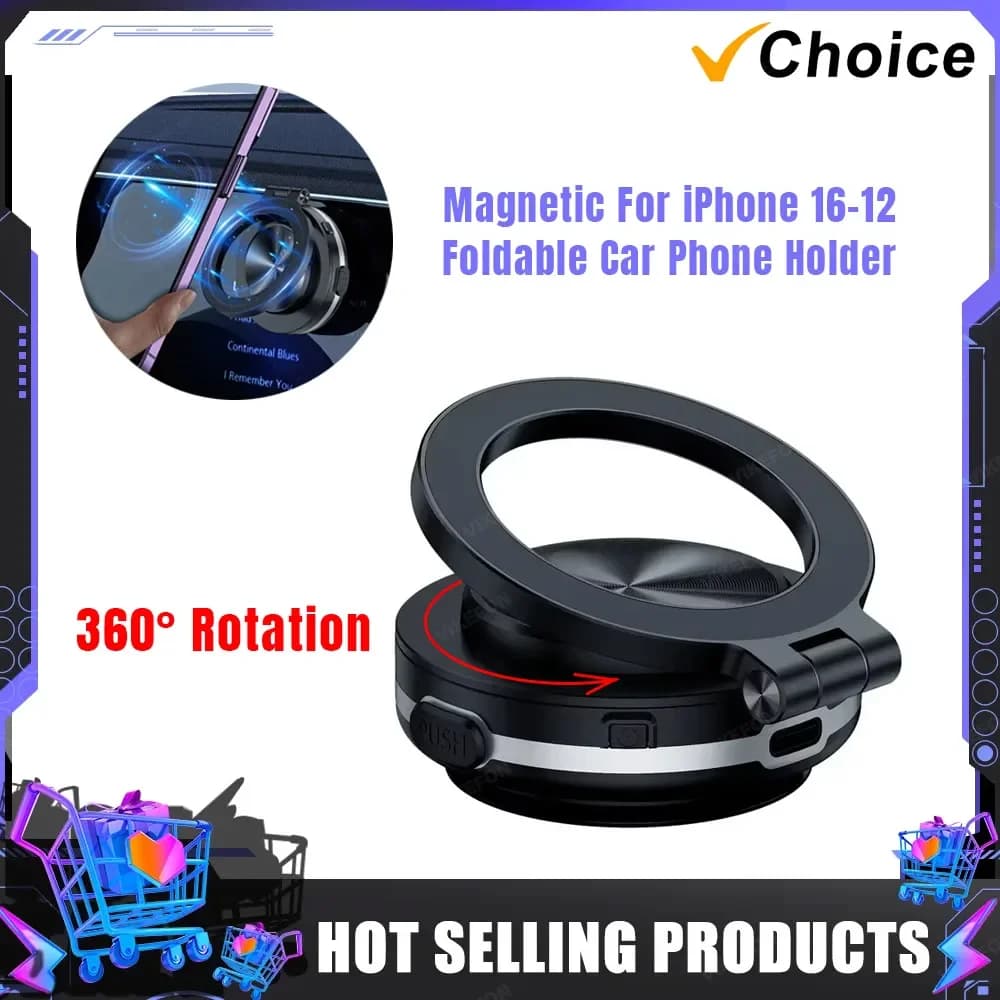 360° Rotation Magnetic Vacuum Car Phone Holder Suction Cup Foldable GPS Stand Bracket For Magsafe iPhone1614 13 12 Pro Max Mount