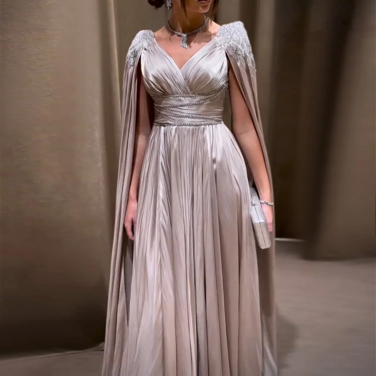 Sharon Said Luxury Crystal Rose Gold Evening Dress with Cape Elegant V-Neck Turquoise Women Wedding Party Gown SS589 Customized