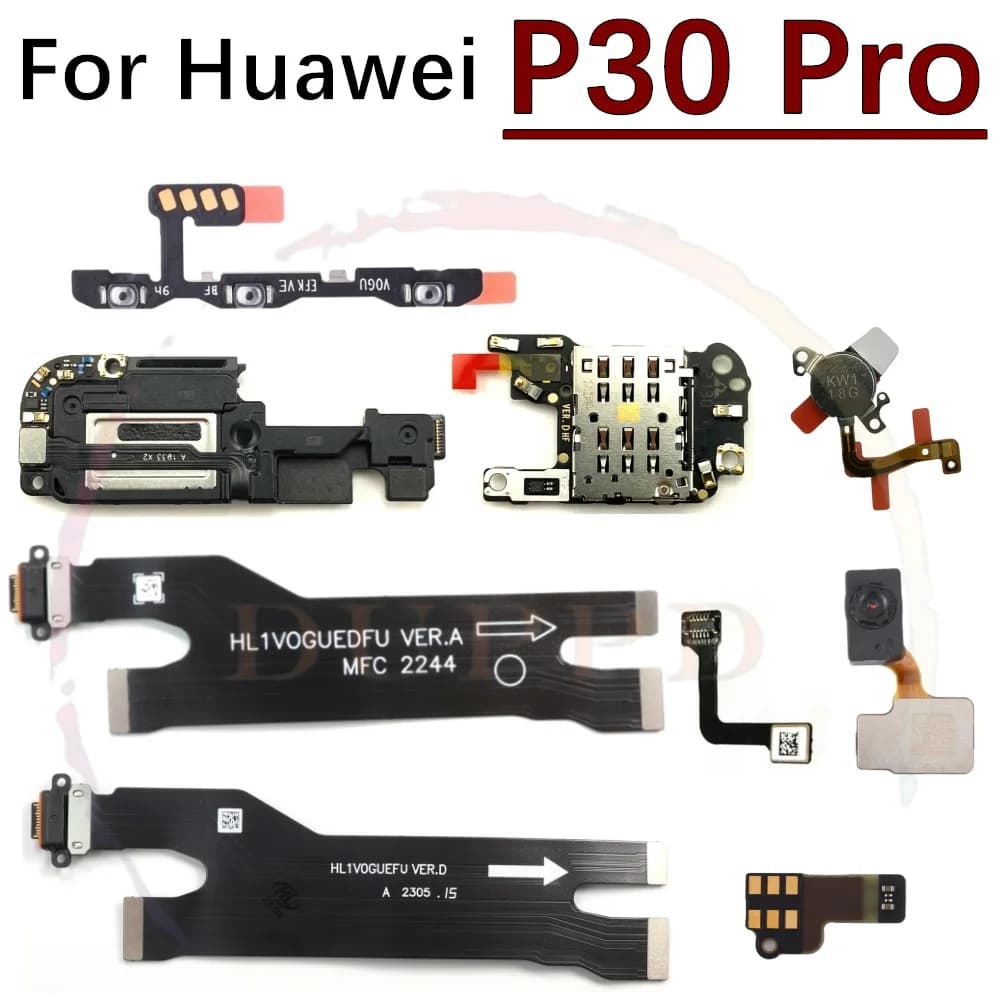 Microphone SIM Board For Huawei P30 Pro Loudspeaker Ringer Buzzer Fingerprint Sensor On/Off Volume Charging Port Flex Cable