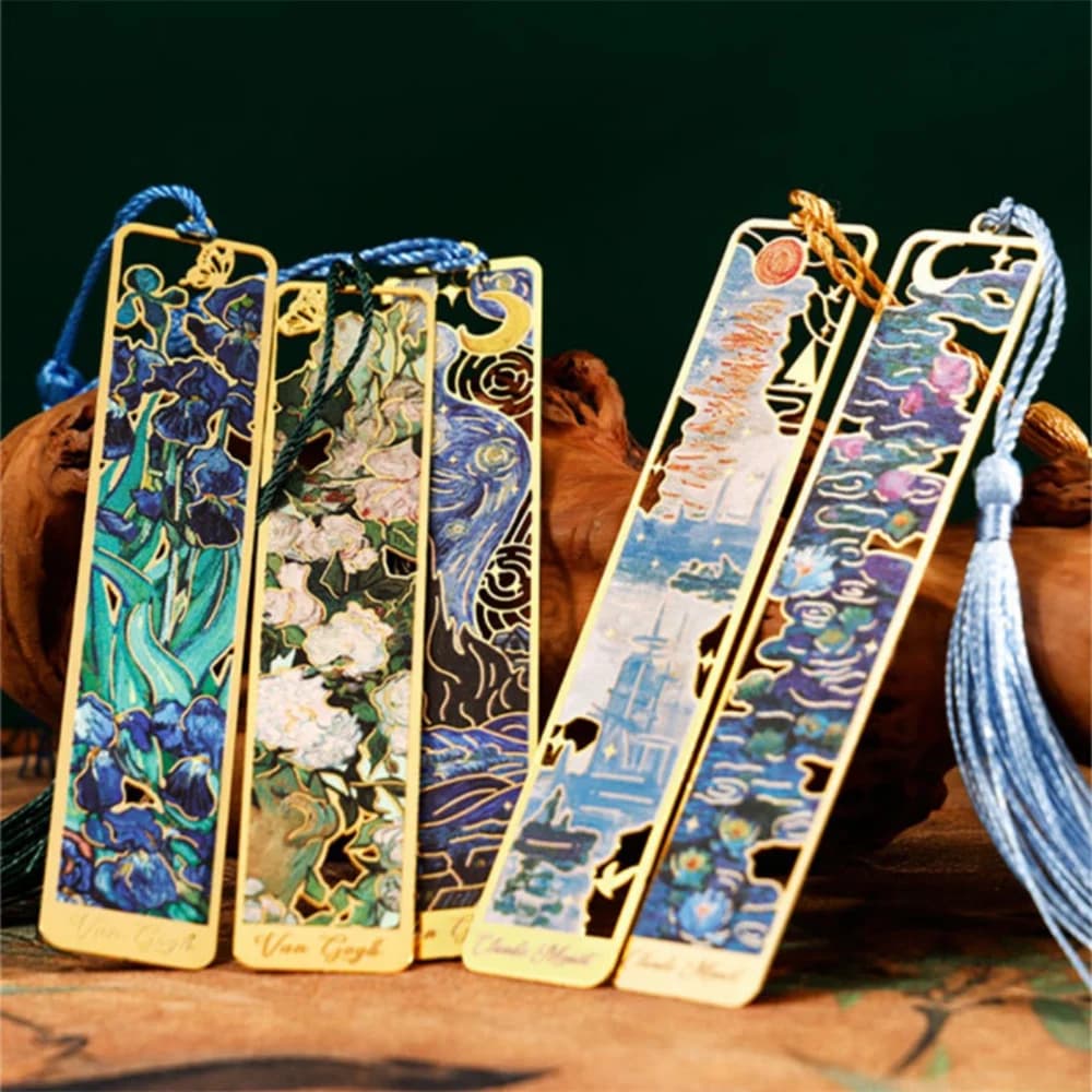 Metal Sunflower Hollow Bookmark Chinese Style Creative Painted Book Holder Tassel Pendant School Stationery Supplies