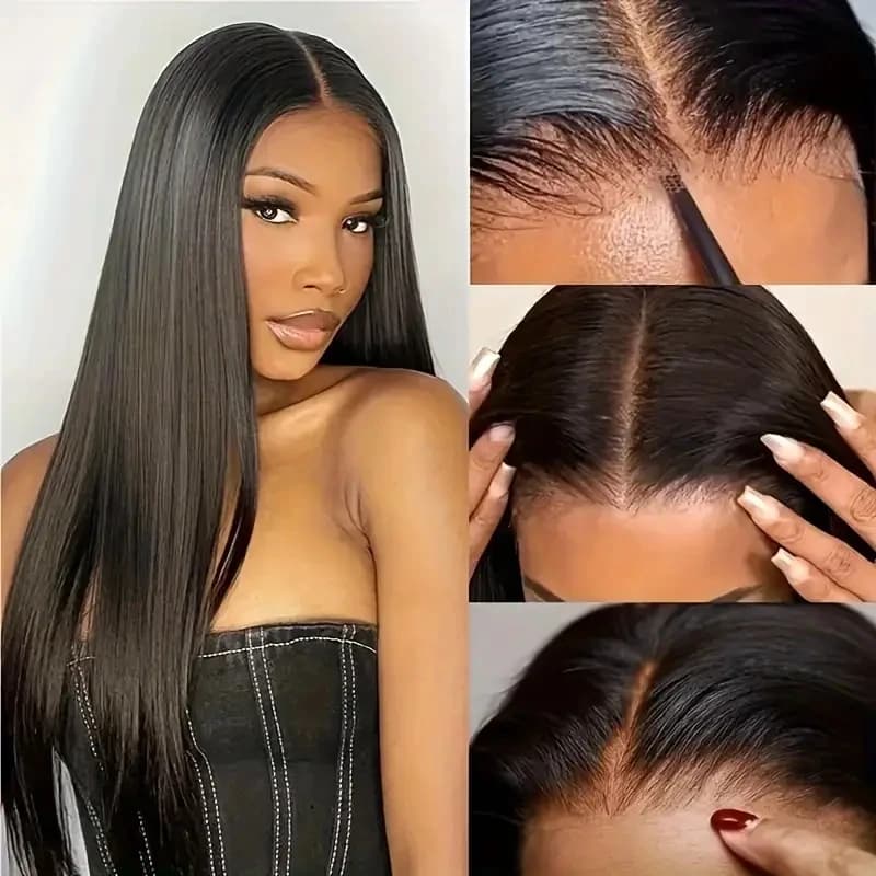 Alimice 4x4 Straight Pre Plucked HD Lace Front Wigs Human Hair Wigs For Women 30 32 34 36 38 Inch
