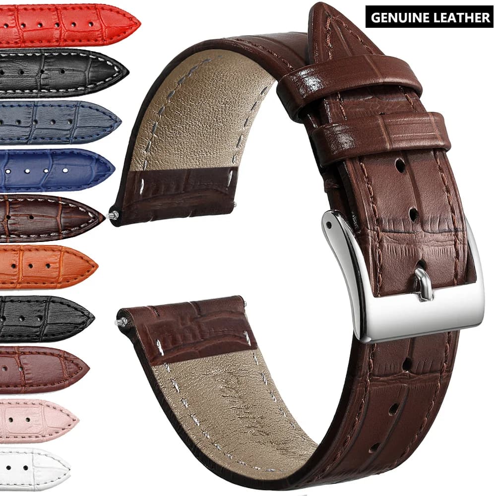 Cowhide Genuine Leather Watch Strap 12/14/16/18/20/22/24 mm Watch Pin buckle Band Soft Wrist Watchband Bracelet + Tool