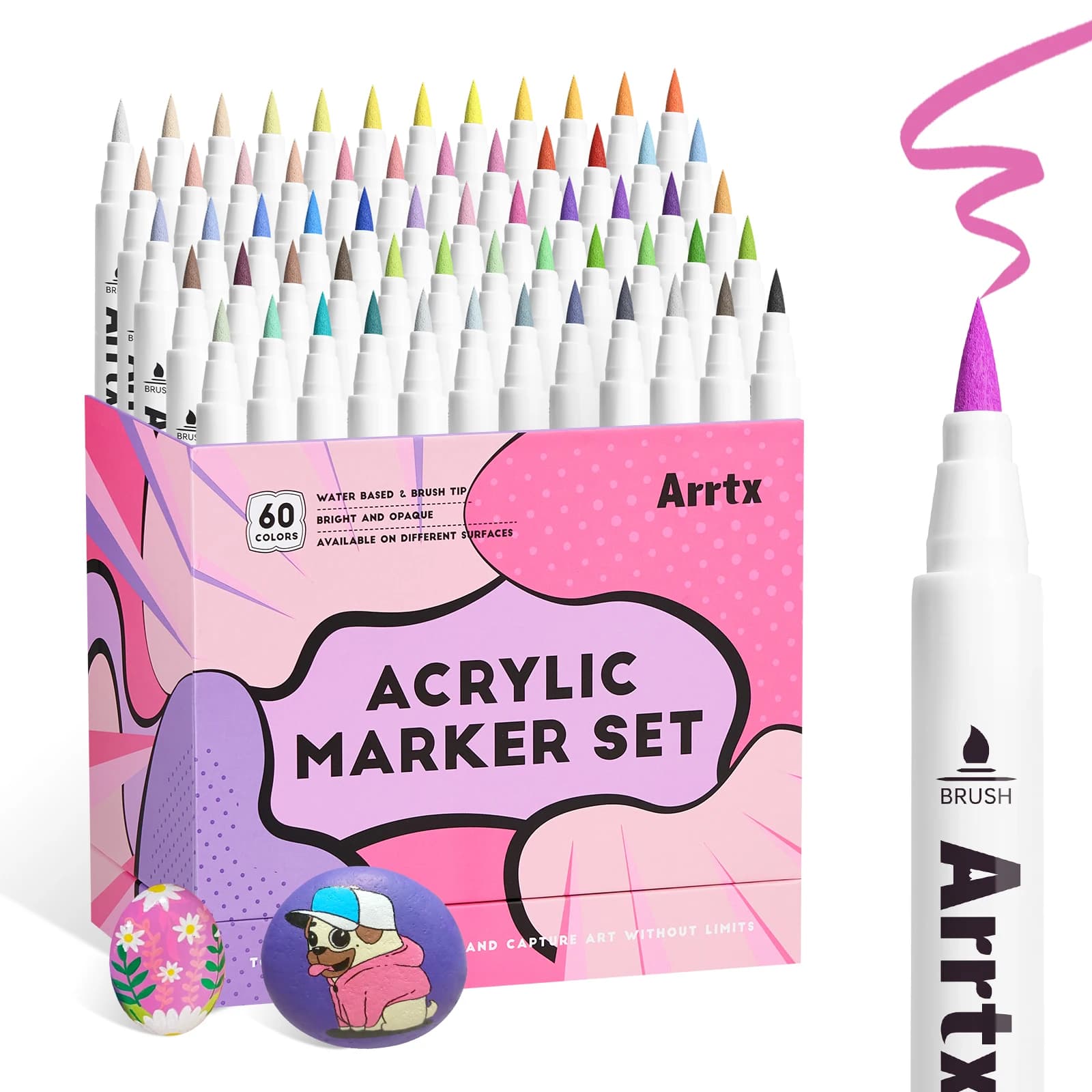 Arrtx Acrylic Paint Pens, Extra Fine Tip Acrylic Paint Markers for Rock Painting, Ceramic/Glass/Canvas/Mug/Wood/Easter Egg