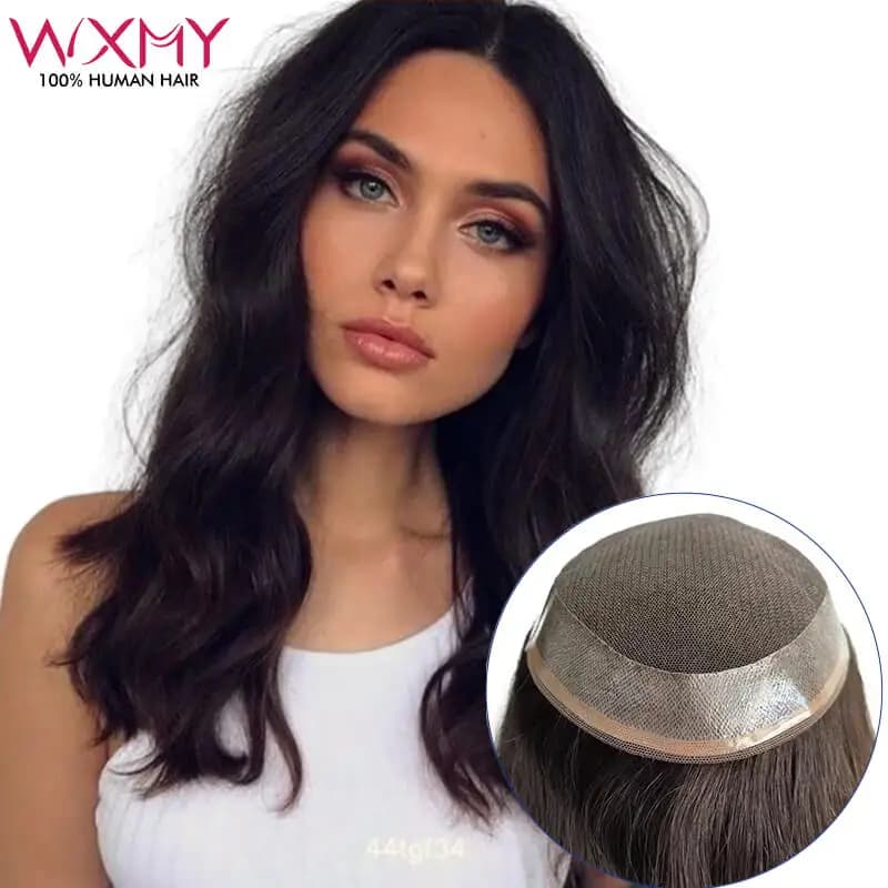 Customized Swiss Lace Aus Long Hair Toppers For Women 7x9 Breathable Lace&Pu Human Hair Topper 12-20Inch Black Brown Women Wig