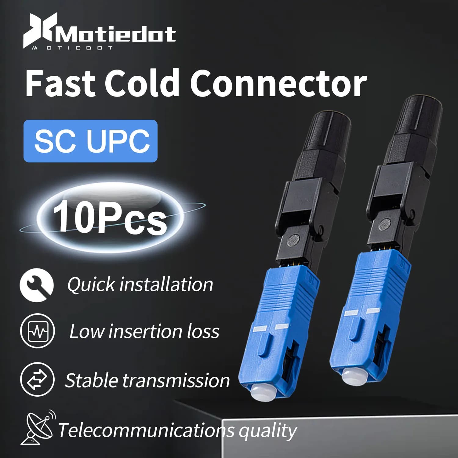 10Pcs SC UPC Fast Cold Connector, Fiber Optic Single Mode Optical Adapter Quick Field Assembly Plug FTTH Tool