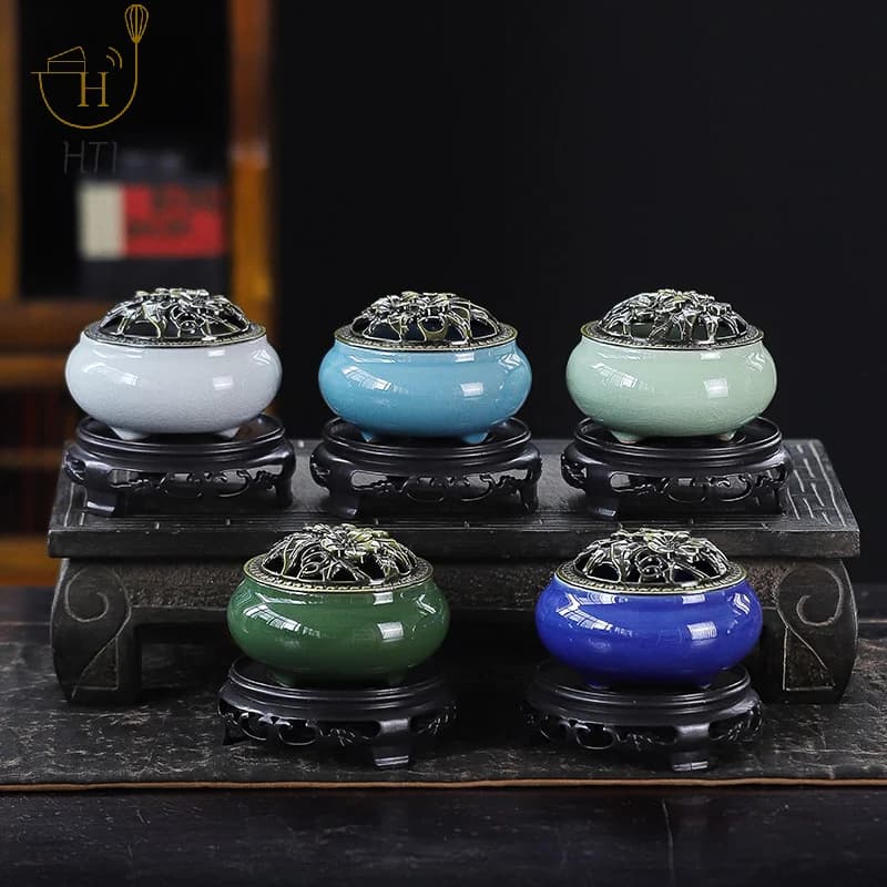 Ceramic Ice Cracking Incense Burner Coil Cone Stick Incense Burner Holder Home Ornaments Japanese Incense Burners Zen Decor