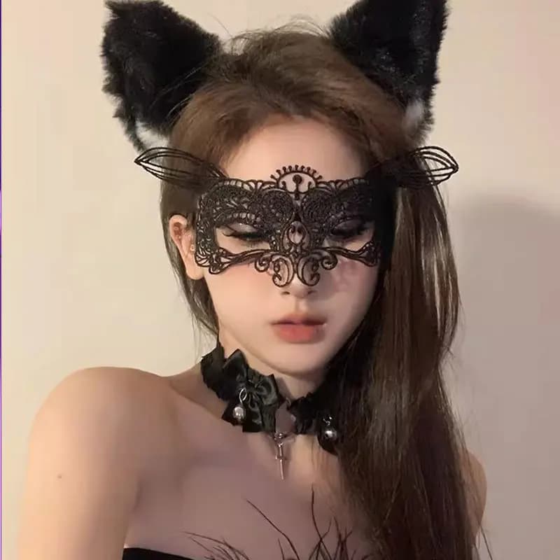 Women's Lace Eye Mask Half Face Ball Party Halloween Props Fashion Fox Masks Masquerade Ball Fancy Mask Accessories Solid Color