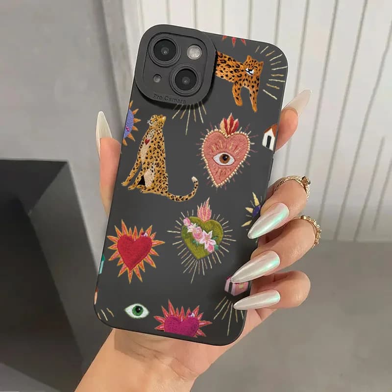 For iPhone 16 Pro Case Floral Leopard Eyes Silicone Phone Case For iPhone 16E 11 12 13 14 15 Pro Max XS X XR 7 8 Plus SE2 Cover