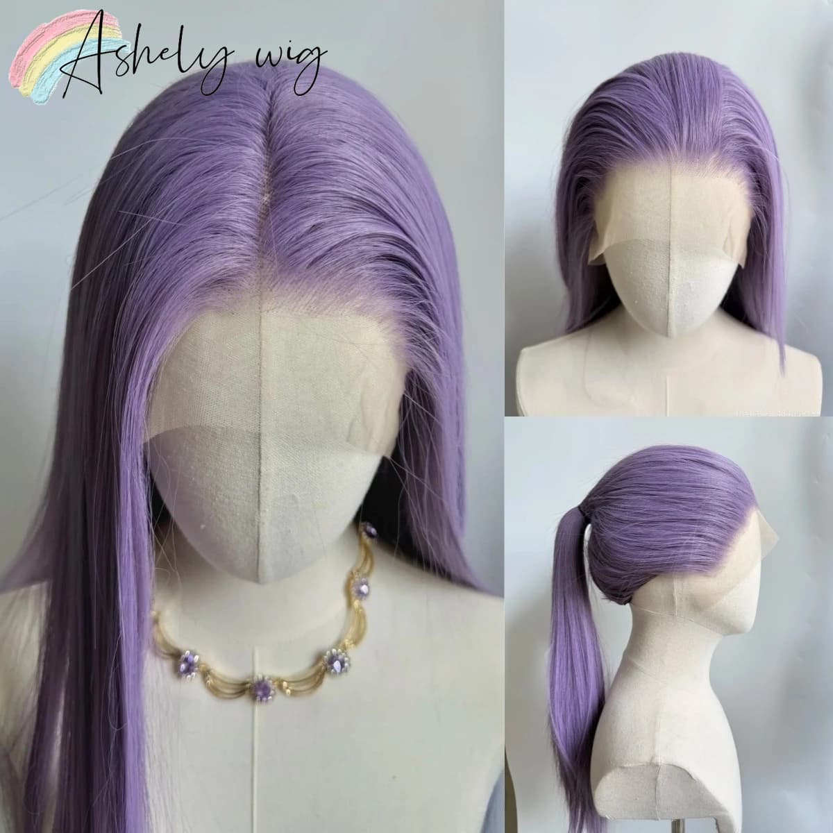 Ashely Light Purple Wig Special Grey-purple Lace Front Wigs 26inch long straight 13*4 Synthetic Lace Wigs for Cosplay Daily Use