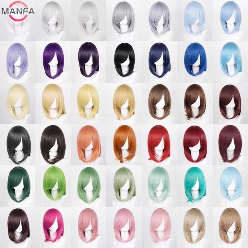 40cm Medium Basic Anime Cosplay Wig Bang Blond  Black White Red Pink Green Brown Gold Blue Heat Resistant Synthetic Hair Wigs