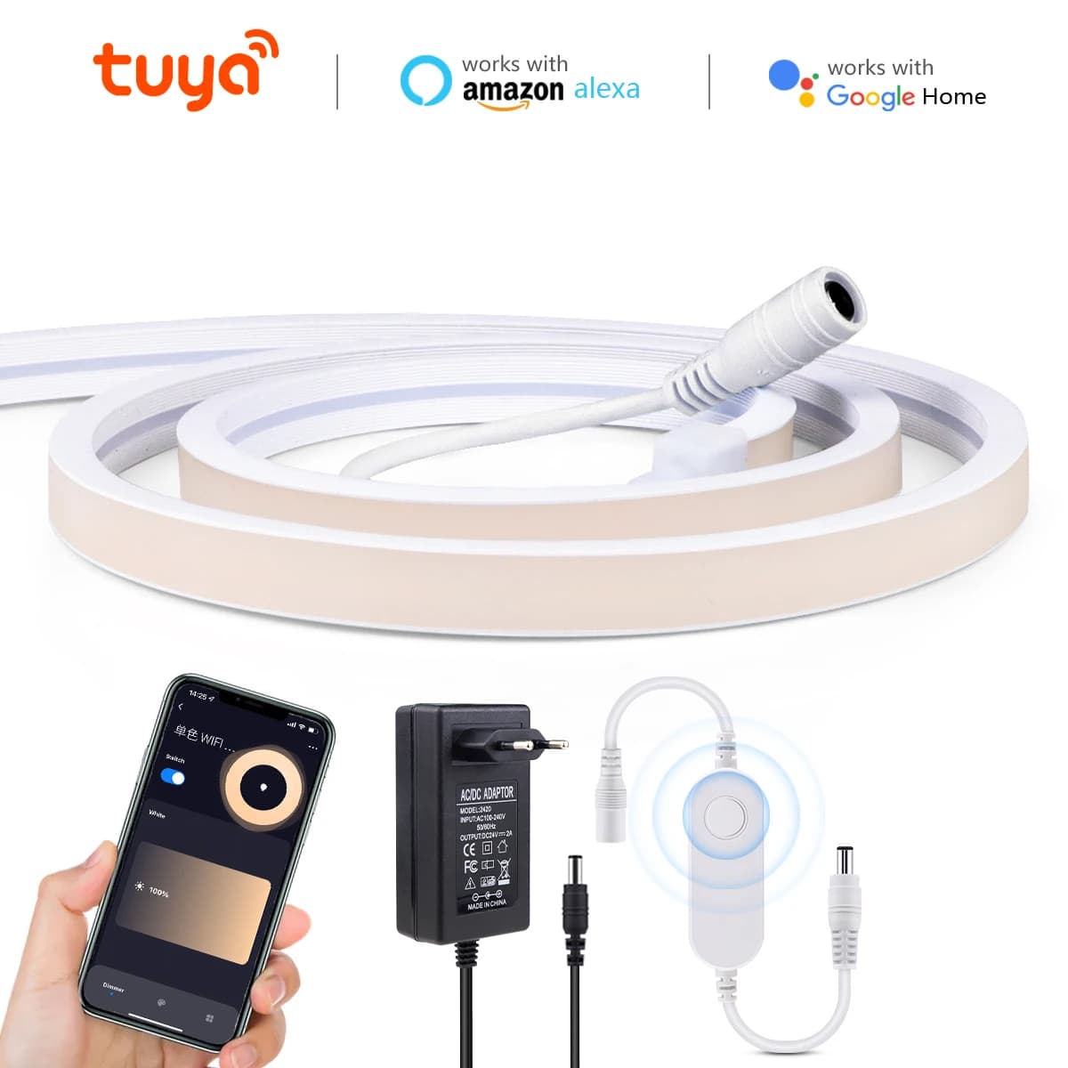 Tuya Smart Life WiFi COB LED Strip Light 24V Waterproof Neon Light LED Tape Voice Control work with Alexa Google Assistant Home