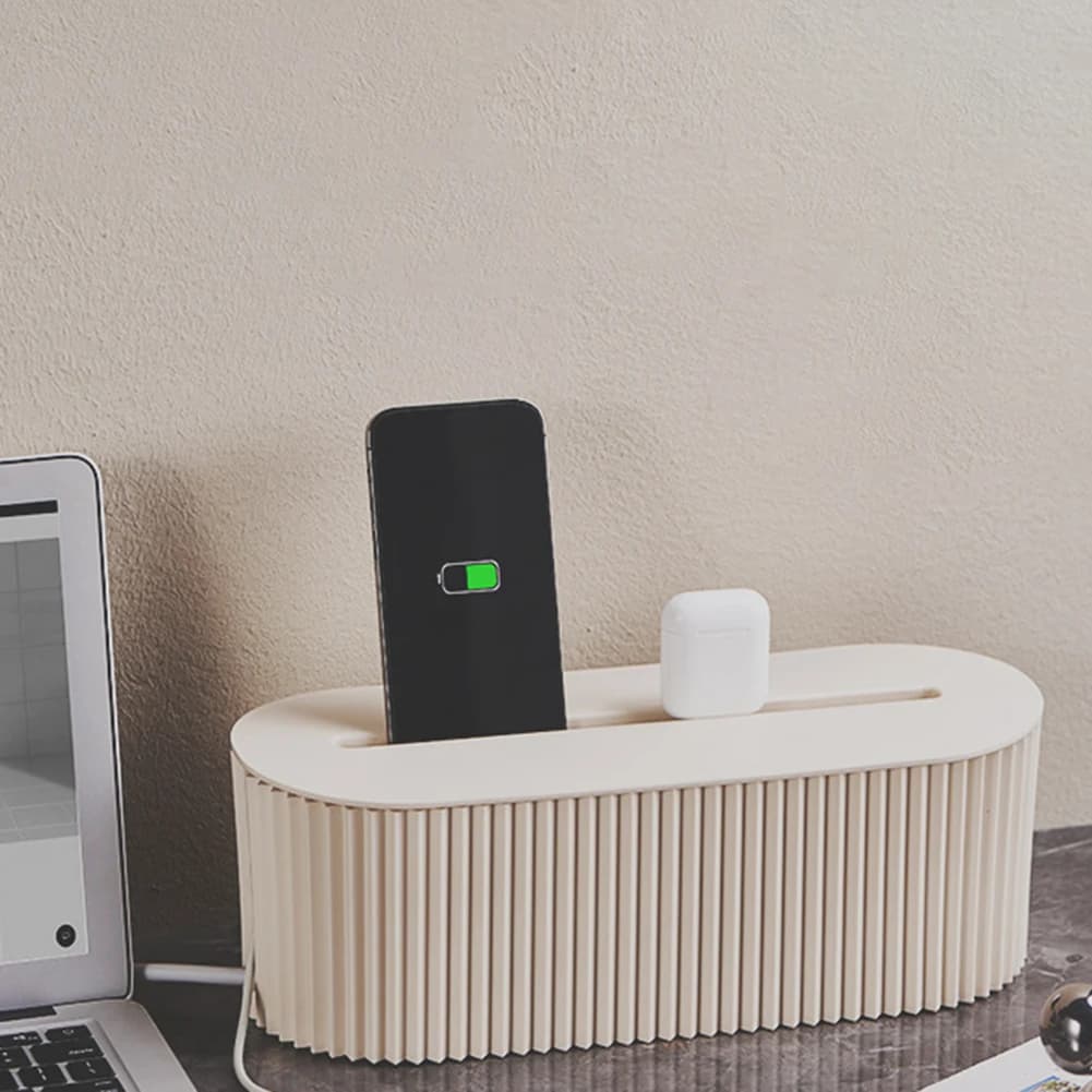 Cable Tidy Box Cable Management Box Large Capacity Desktop Cord Organizer with Lid Cable Organizer Box for Hiding Messy Cables