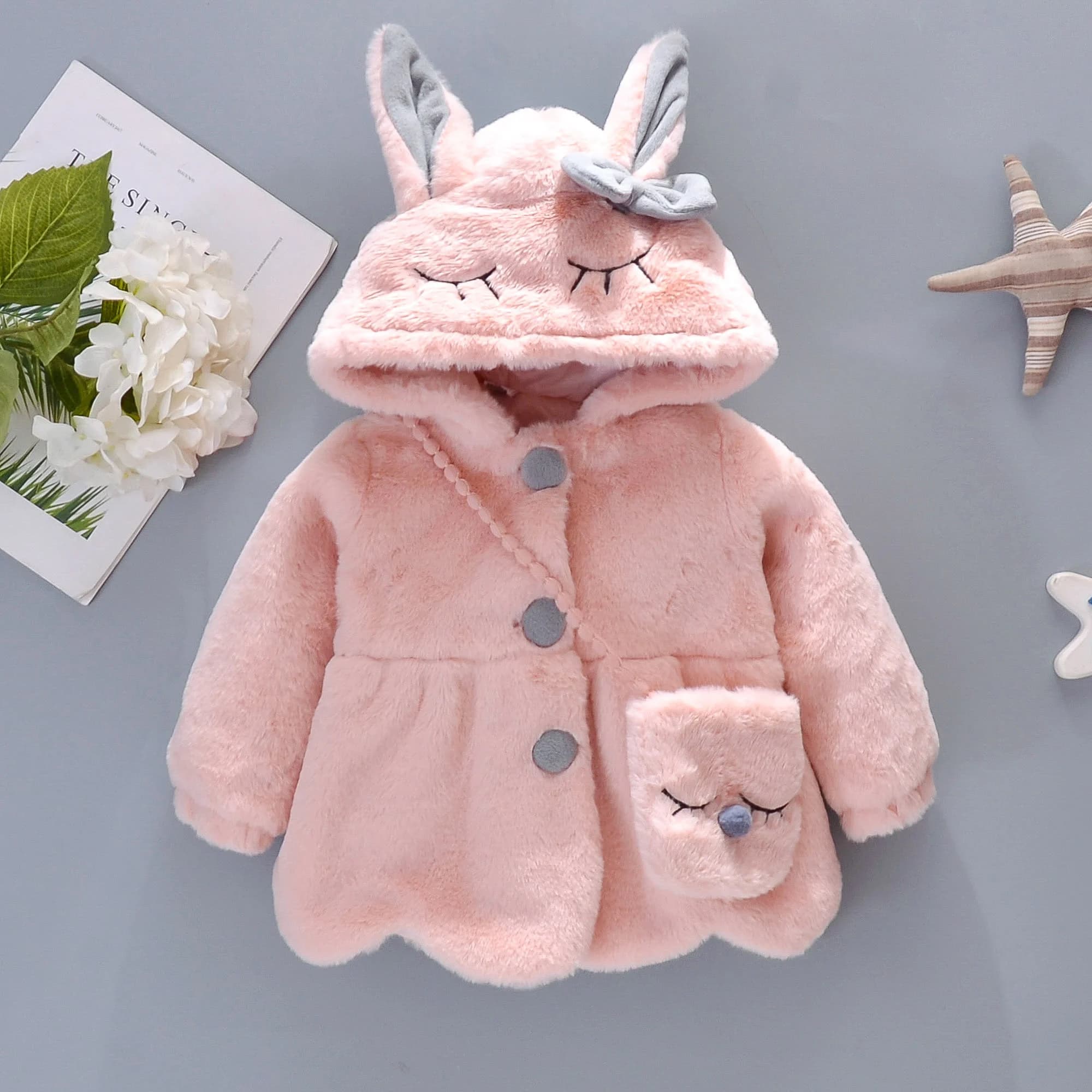 New Winter Coat Baby Girl Cold Protection Cute Hooded Coat With Free Bag For Kids