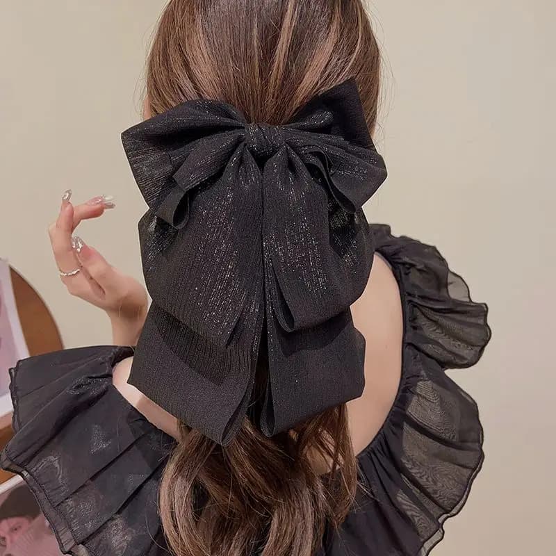 Female Sparkling Bow Black Princess Temperament Grabbing Clip for Women Casual Hair Claw  Hair Accessories New Headwear