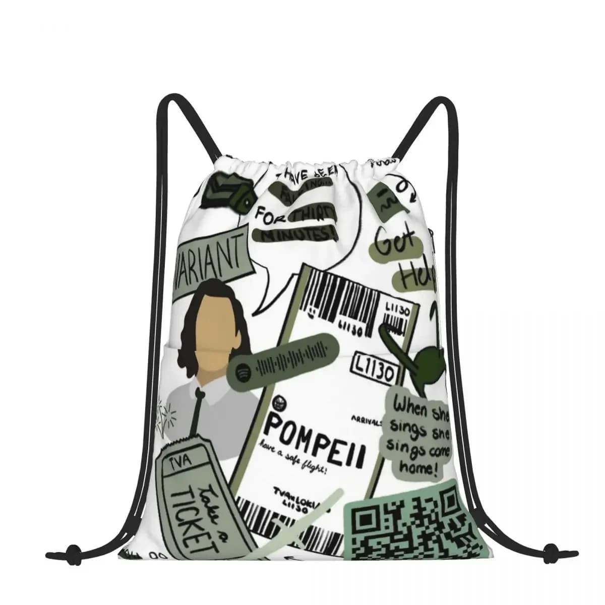 Drawstring Backpack Loki Collage Shoulder Bag Zipper Pocket Sports & Travel Hikes Portables Bag