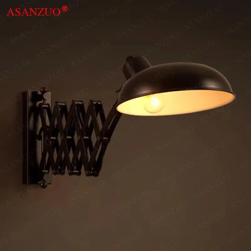 ASANZUO American Retro Industrial Wall Lamp Restaurant Loft  Adjustable Telescopic wall sconce Living Room E27 Lighting fixtures