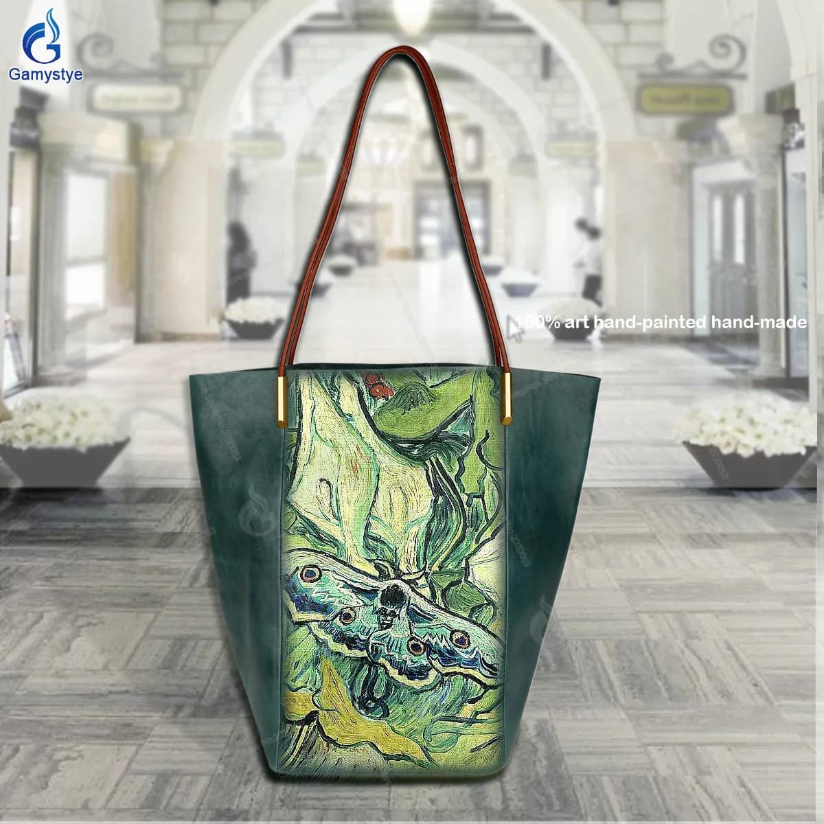 Original Brand Women Bag Shopping Bag Handbag Green butterfly spreading its wings Luxury Designer 100% Really Cow Leather Travel