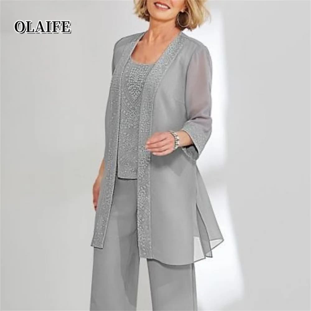 Chiffon Mother Of The Bride Pantsuits With Jacket Formal Dresses vestidos para madre de la novia vestidos para madre de novia