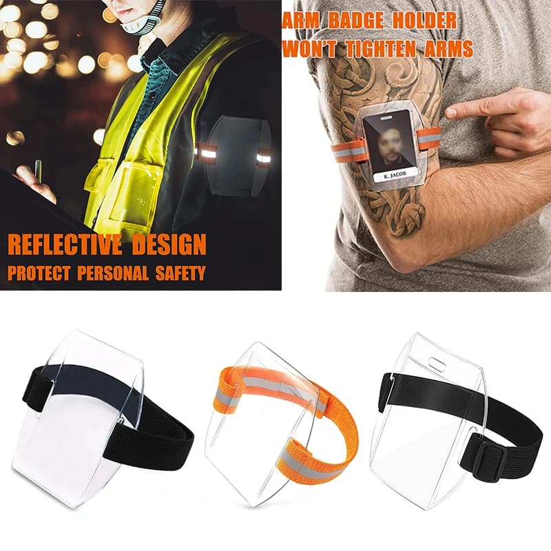 PVC Reflective Arm Id Card Holder Badge Credential Holder Identification Card Wristband Adjustable Band Running Sport Outdoor